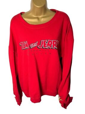 Tom and Jerry Graphic Sweatshirt Cartoon Crewneck Pullover Red XL